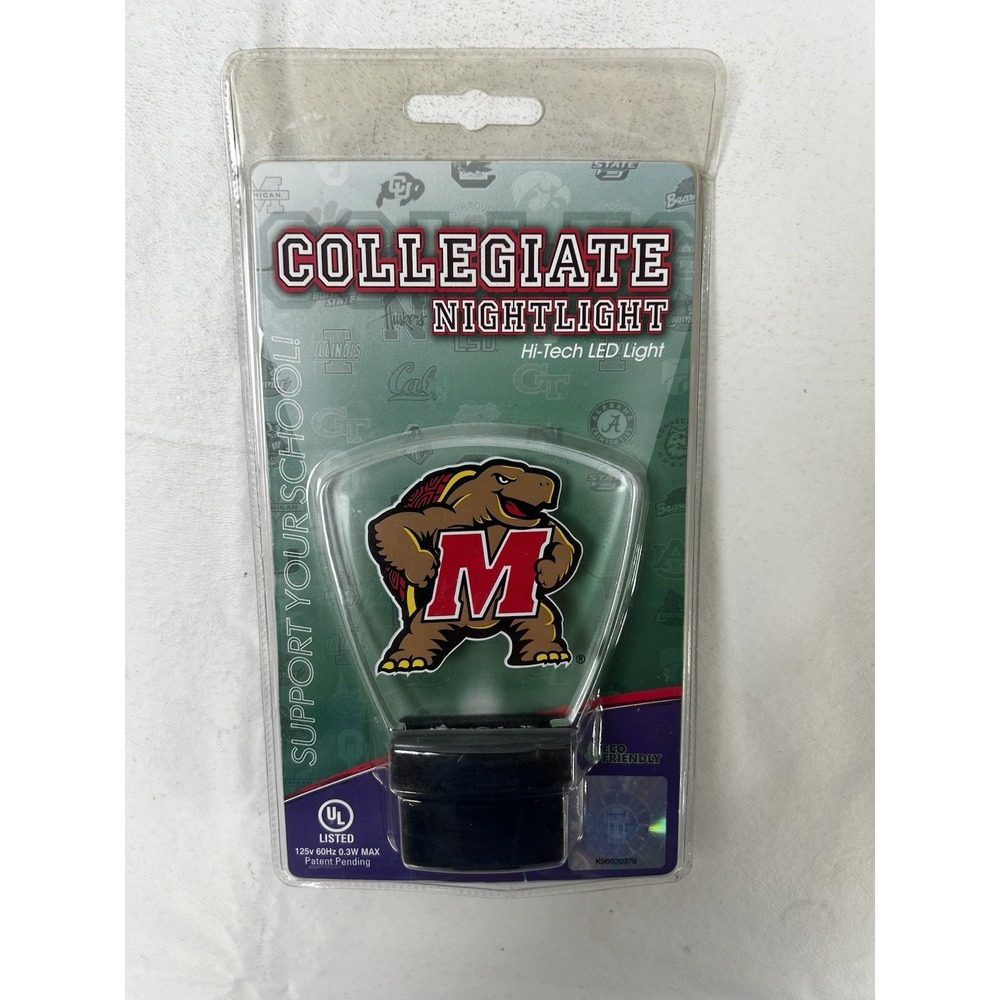 NEW! NCAA Maryland Terrapins Nightlight Hi Tech‎ LED Clear Acrylic Wall Plug